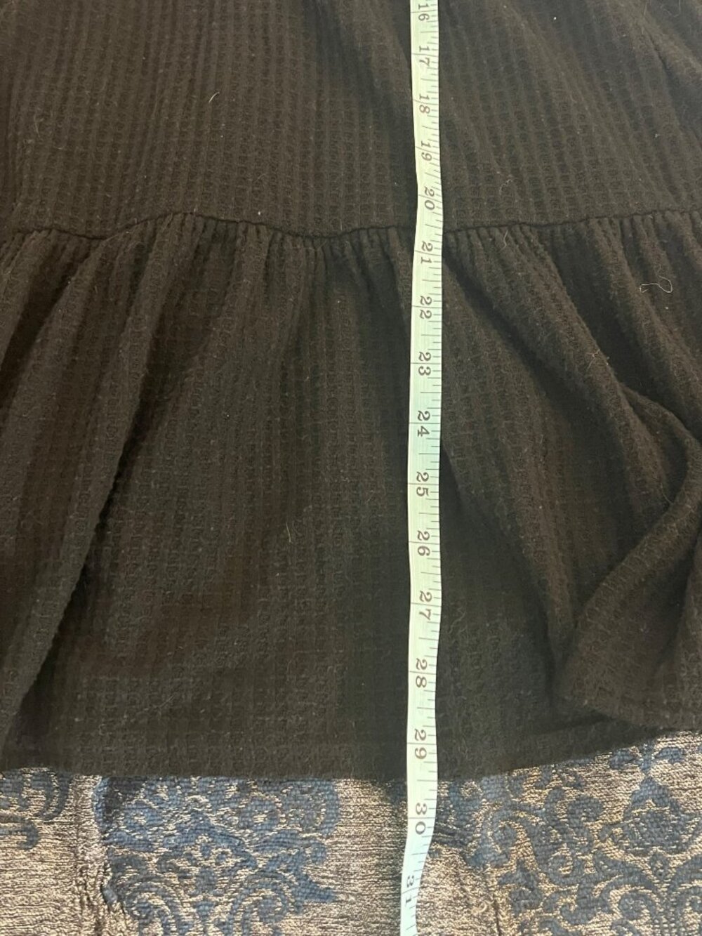 American Eagle Waffle Knit Mini Black Dress Tiered Long Sleeve Casual XS - Picture 9 of 9